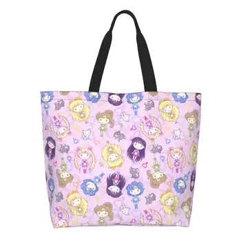 Из японского аниме Moon Sailor Girl, сумка для покупок из бакалейных товаров, холщовая сумка-тоут с принтом, сумка через плечо, портативная сумка большой емкости.