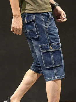 Джинсовые шорты-карго в стиле хип-хоп с несколькими карманами Мужские военные Винтажные Модные уличные джинсы для бега трусцой Мужские городские шорты