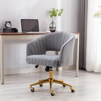 Кресло с бархатной обивкой, металлическими ножками и колесиками всех направлений, Вращающийся рабочий стул, Компьютерный стул для домашнего офиса