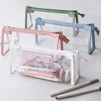 Прозрачная косметичка Kawaii из ПВХ, водонепроницаемые сумки для карандашей для студентов, канцелярские принадлежности, школьные принадлежности, портативные чехлы для карандашей