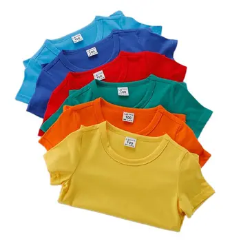 Футболки с короткими рукавами для мальчиков и девочек, одежда, детские хлопковые летние топы, футболки, Одежда, детские однотонные футболки, топы