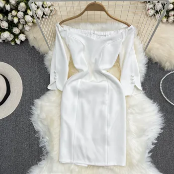 Корейская версия Легкое платье Ripe Wind в стиле ретро с V-образным вырезом, приталенное, с разрезом, с запахом на бедрах, белое летнее платье, новинка лета